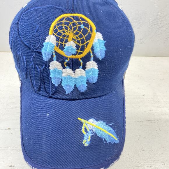 Native Pride Indian Dream Catcher Feather Shadow Navy Blue Embroidered Cap Hat - Picture 2 of 9